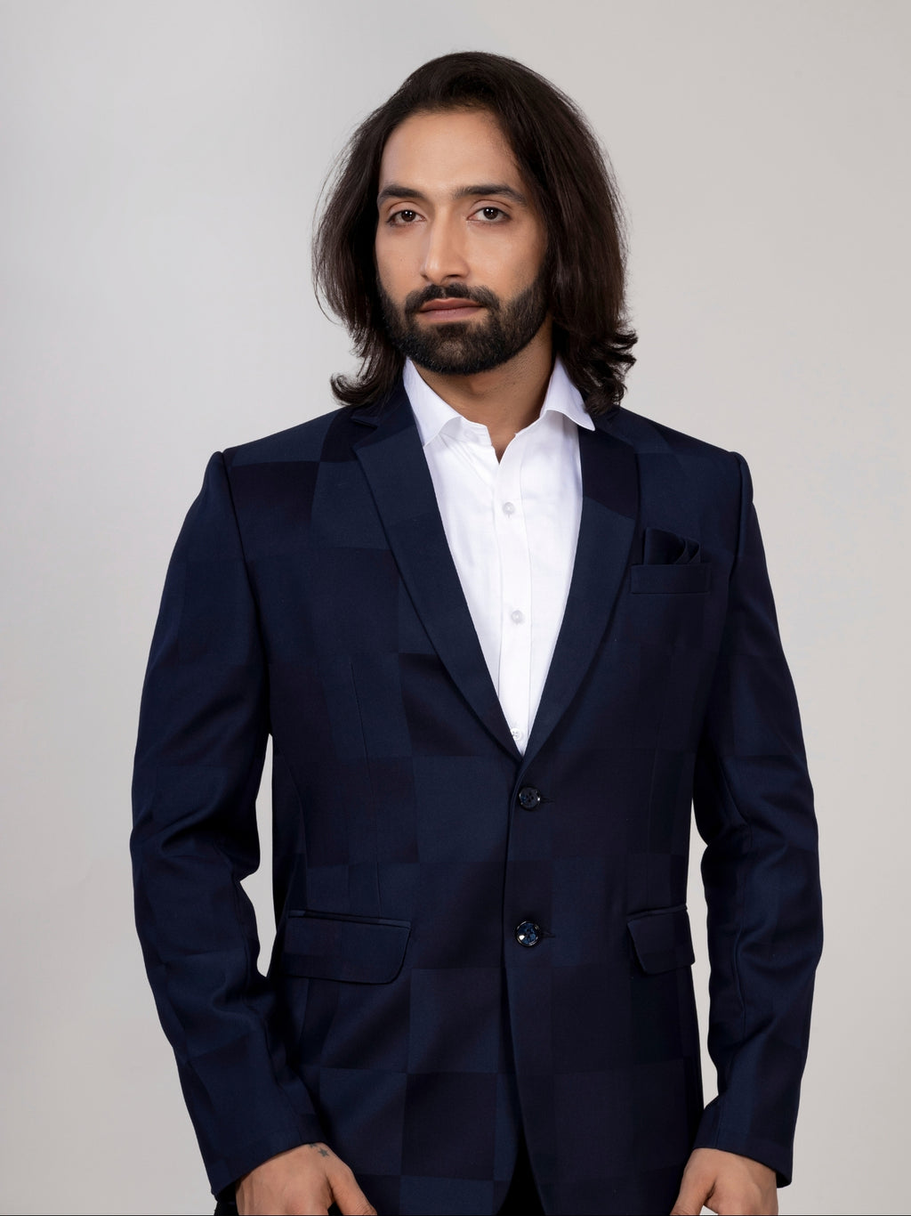 Navy Blue Checkered Blazer for Men Premium Formal & Party Wear