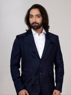 Navy Blue Checkered Blazer for Men Premium Formal & Party Wear