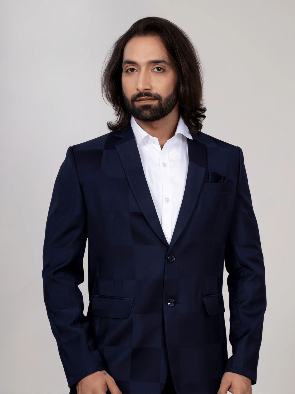 Navy Blue Checkered Blazer for Men Premium Formal & Party Wear