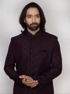Men's Wine Jacquard Sherwani Regular Fit Wedding Wear