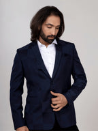 Navy Blue Checkered Blazer for Men Premium Formal & Party Wear
