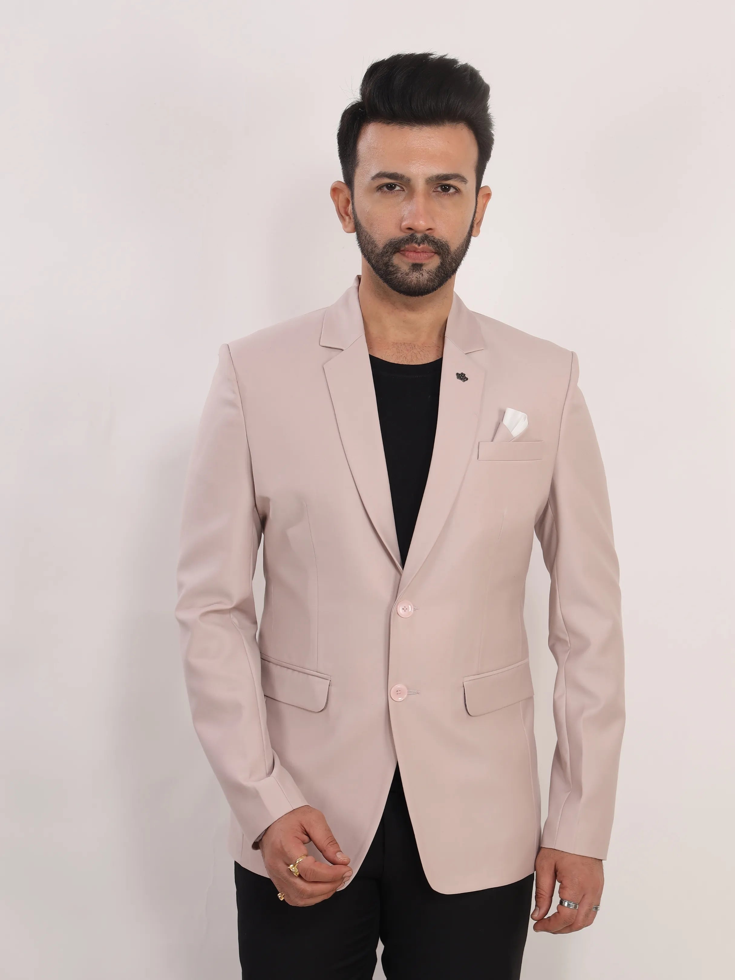 Men's Light Pink Solid Formal Blazer