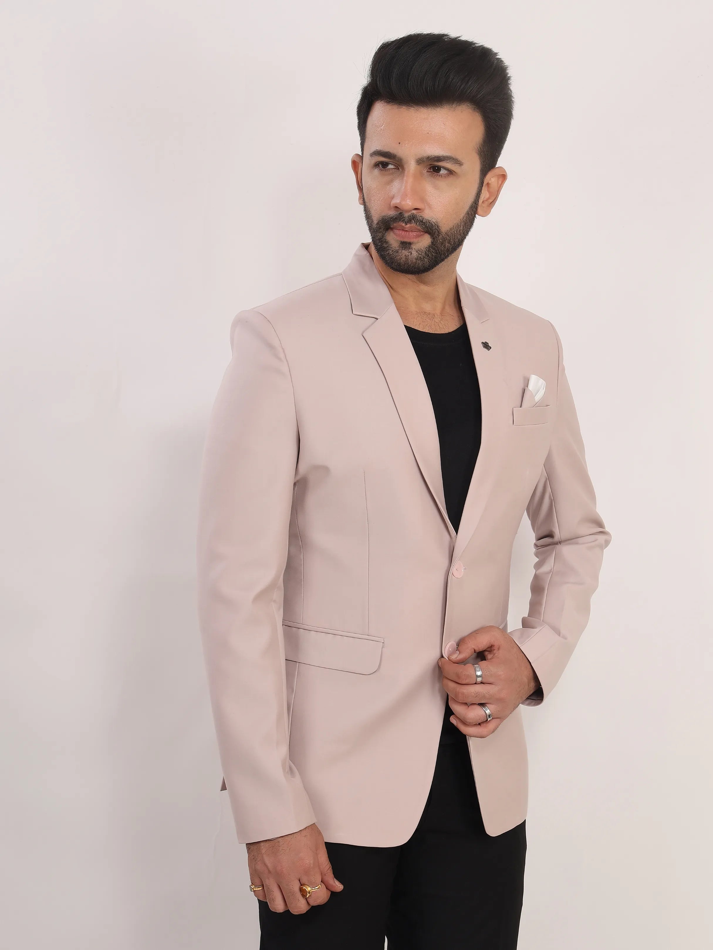 Men's Light Pink Solid Formal Blazer