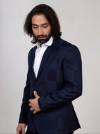 Navy Blue Checkered Blazer for Men Premium Formal & Party Wear
