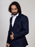 Navy Blue Checkered Blazer for Men Premium Formal & Party Wear