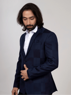 Navy Blue Checkered Blazer for Men Premium Formal & Party Wear