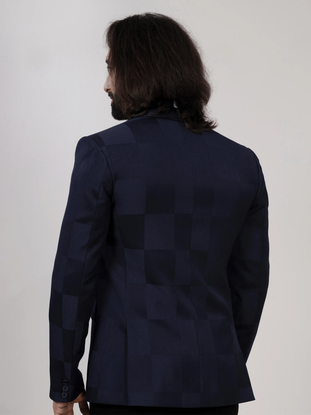 Navy Blue Checkered Blazer for Men Premium Formal & Party Wear