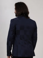 Navy Blue Checkered Blazer for Men Premium Formal & Party Wear