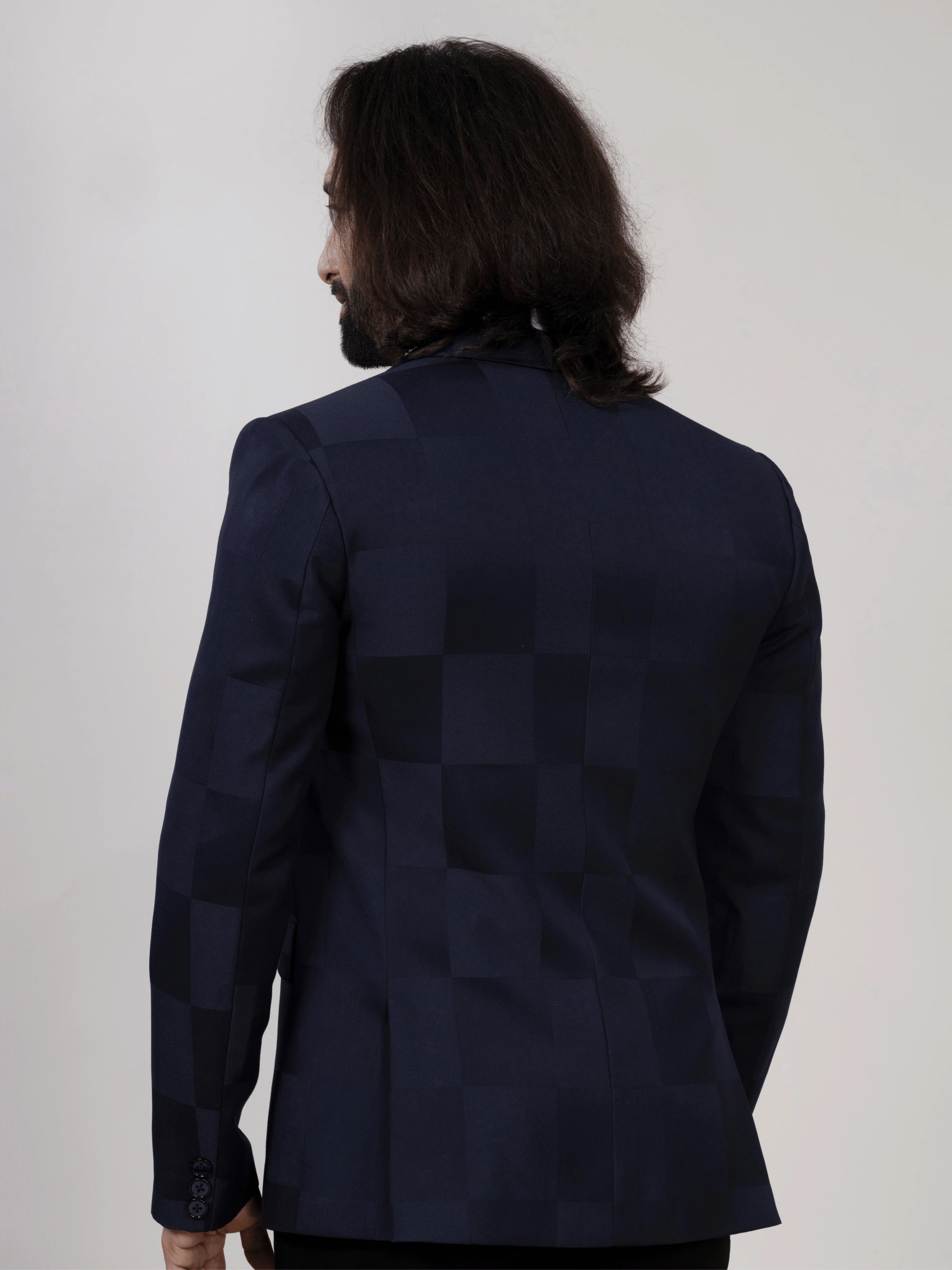 Navy Blue Checkered Blazer for Men Premium Formal & Party Wear