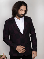Wine Black Windowpane Check Blazer for Men Premium Party & Formal Wear