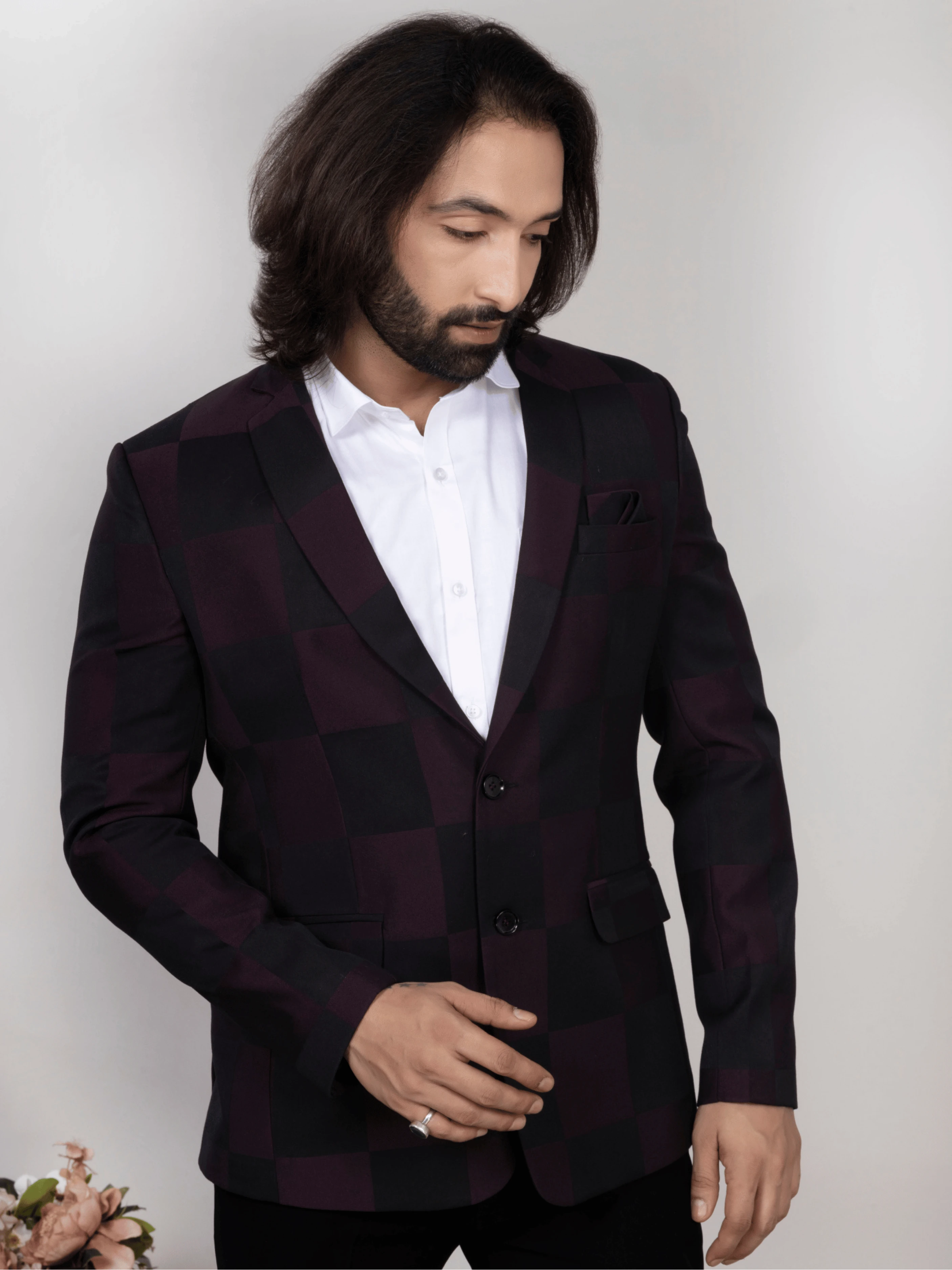 Wine Black Windowpane Check Blazer for Men Premium Party & Formal Wear