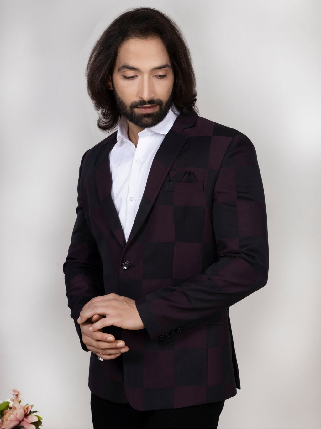 Wine Black Windowpane Check Blazer for Men Premium Party & Formal Wear
