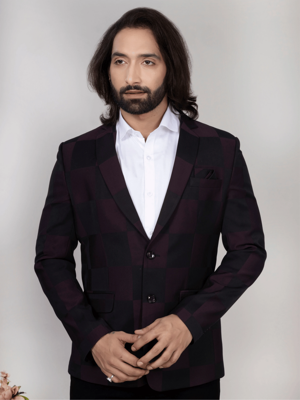 Wine Black Windowpane Check Blazer for Men Premium Party & Formal Wear