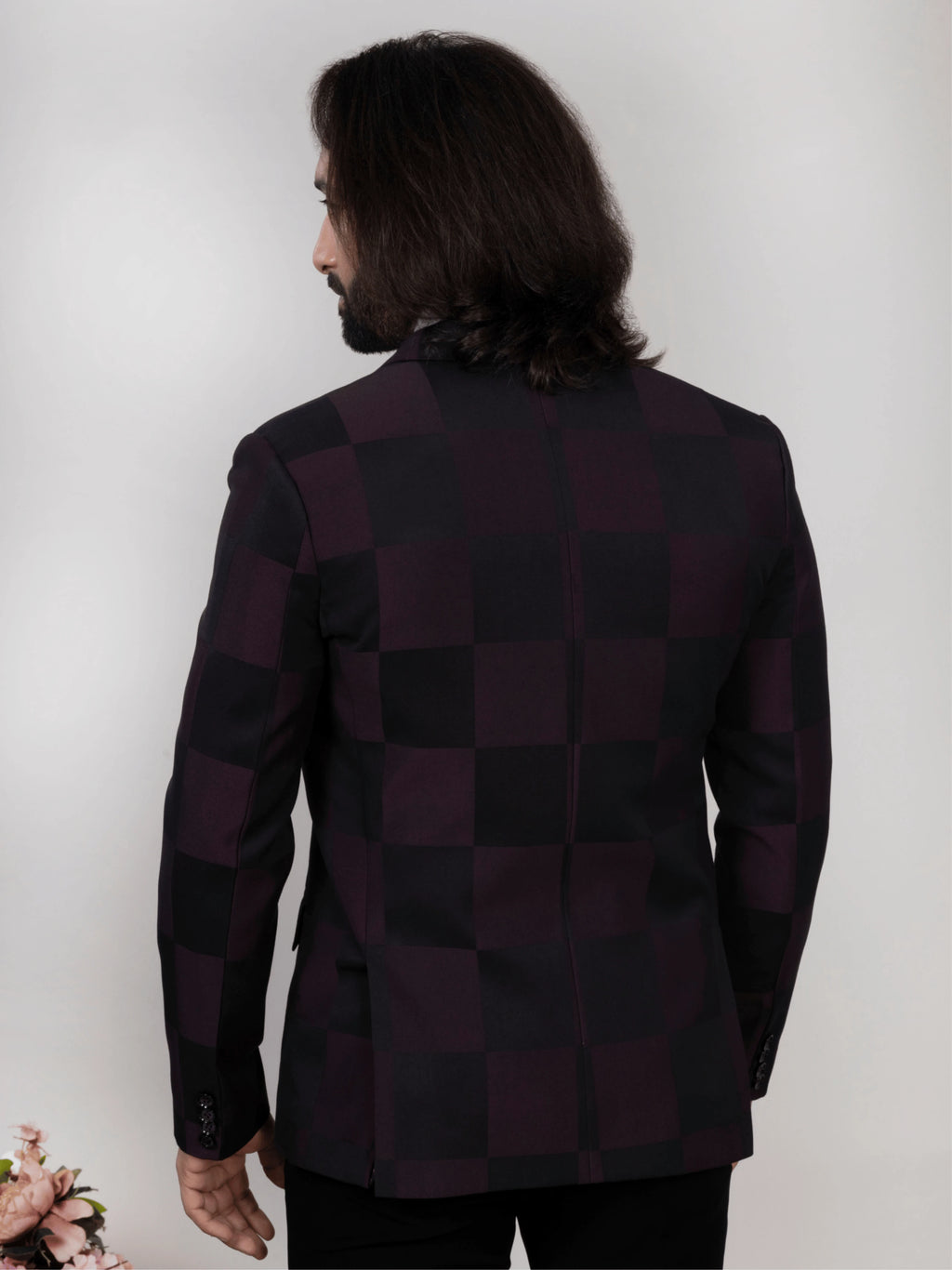 Wine Black Windowpane Check Blazer for Men Premium Party & Formal Wear