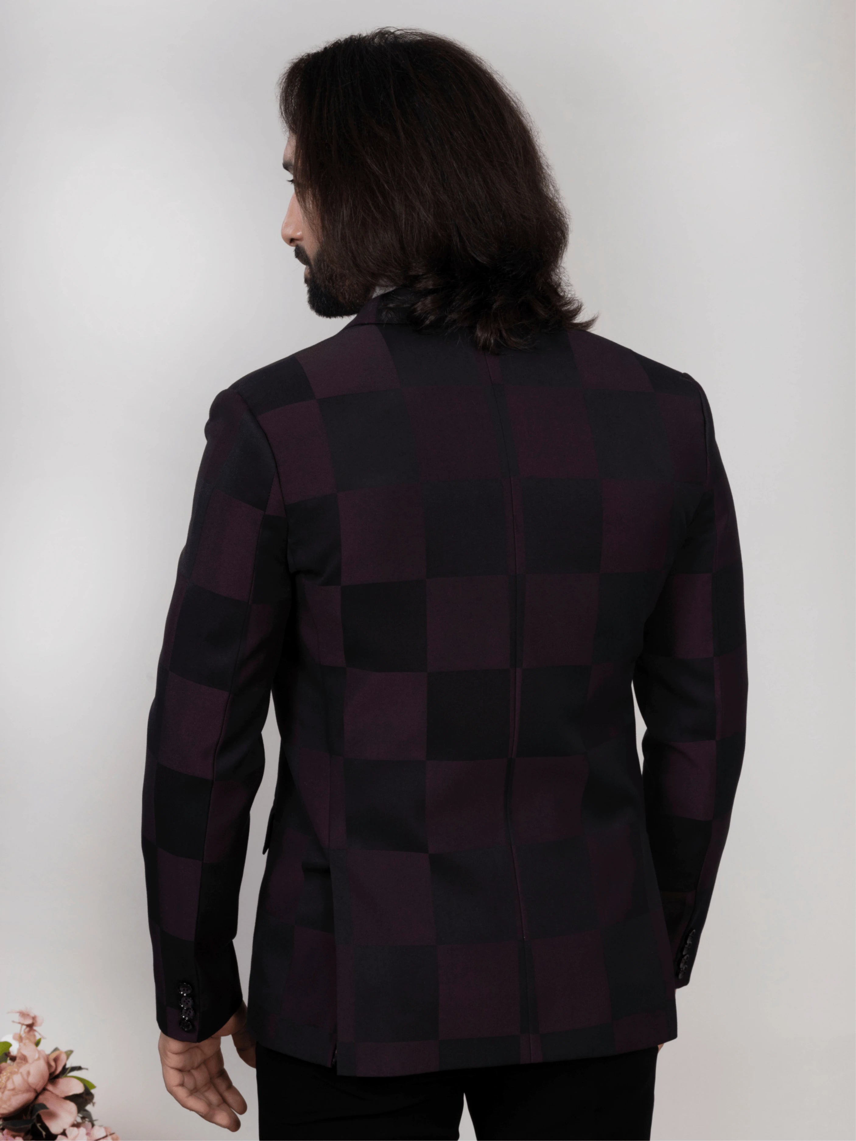 Wine Black Windowpane Check Blazer for Men Premium Party & Formal Wear
