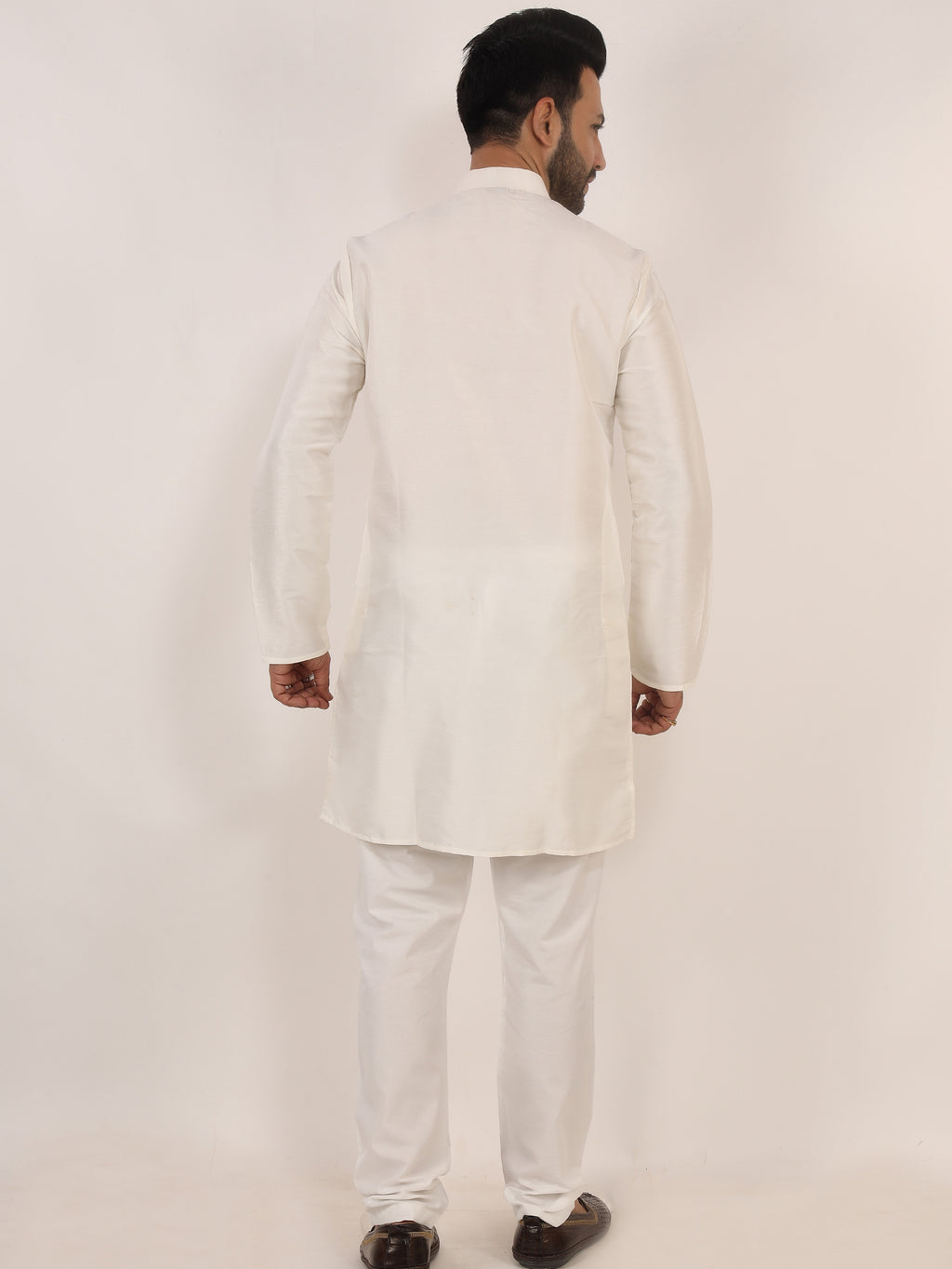White Dupion Kurta Pajama Set with Cotton Pajama