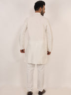 White Dupion Kurta Pajama Set with Cotton Pajama