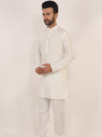 White Dupion Kurta Pajama Set with Cotton Pajama