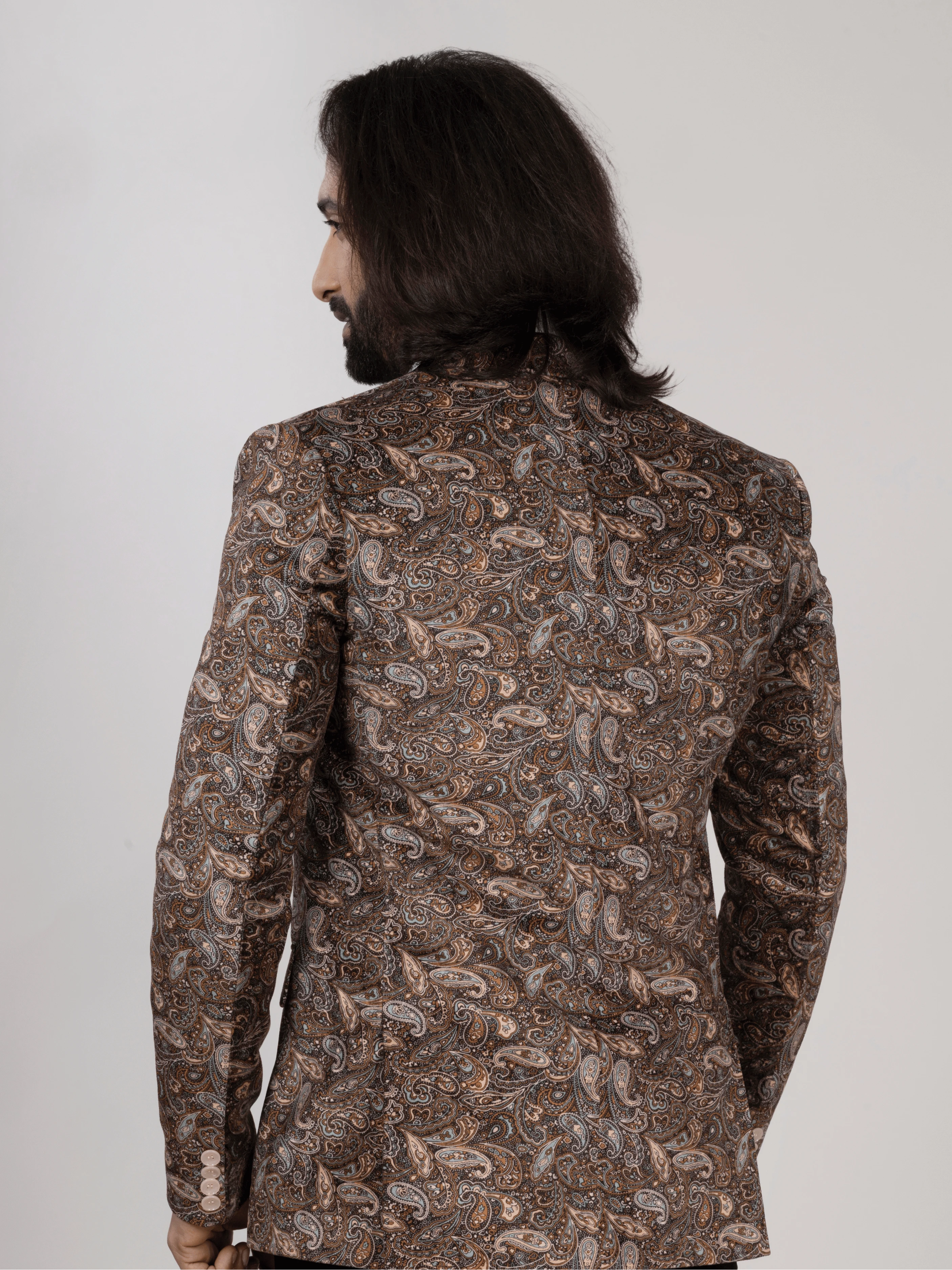 Men's Brown Paisley Print Party Wear Blazer