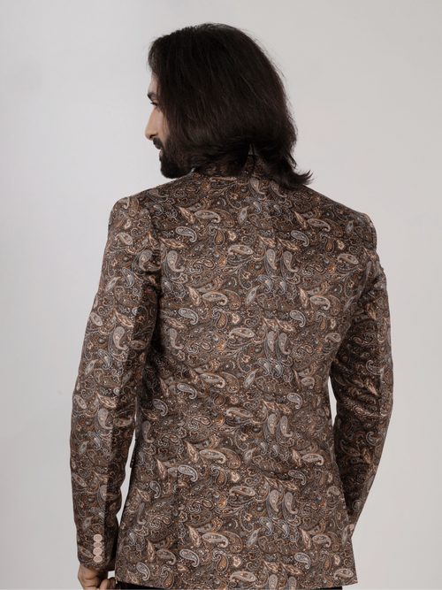 Men's Brown Paisley Print Party Wear Blazer