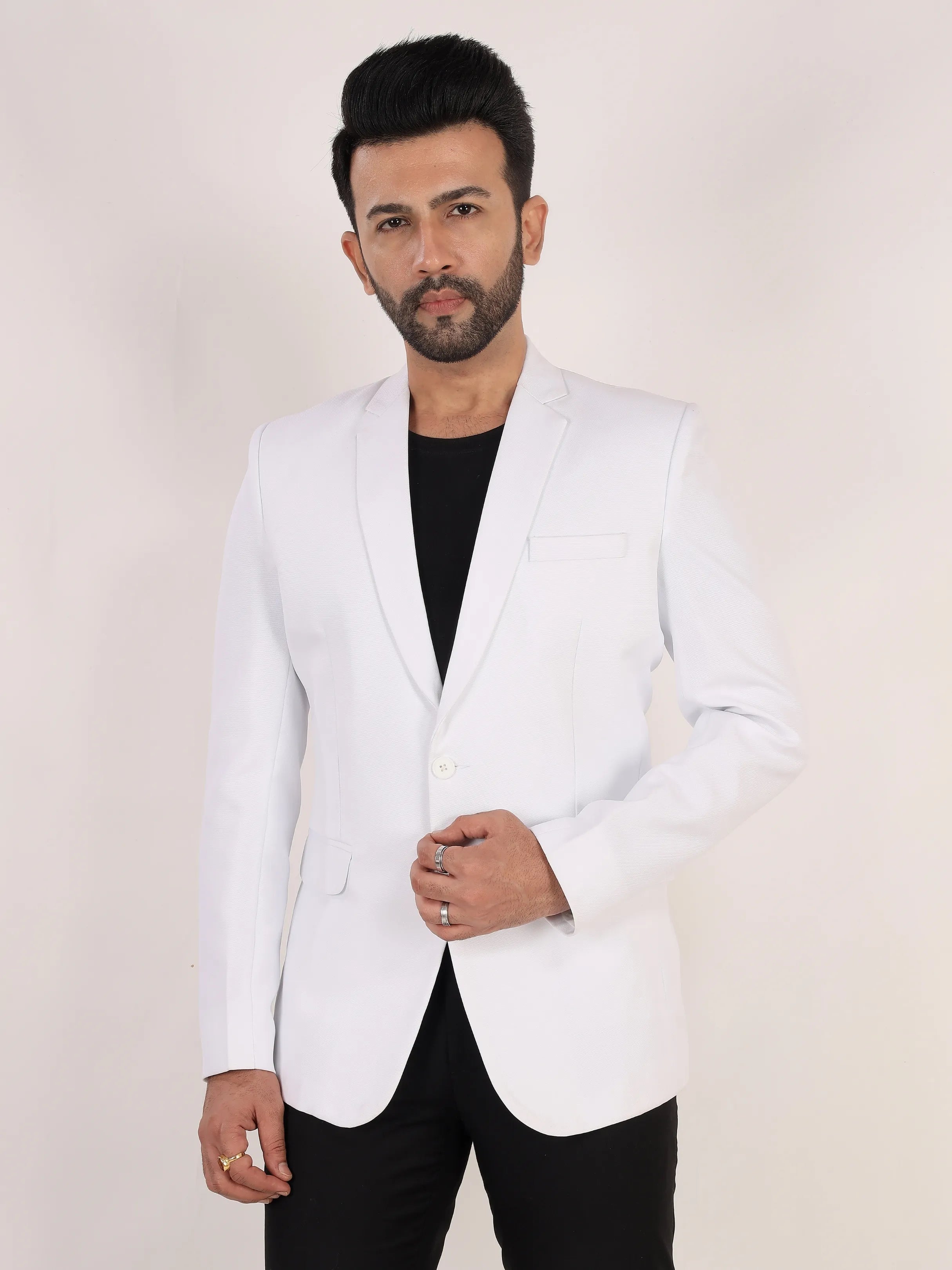 White Matty Regular Fit Single Breasted Blazer