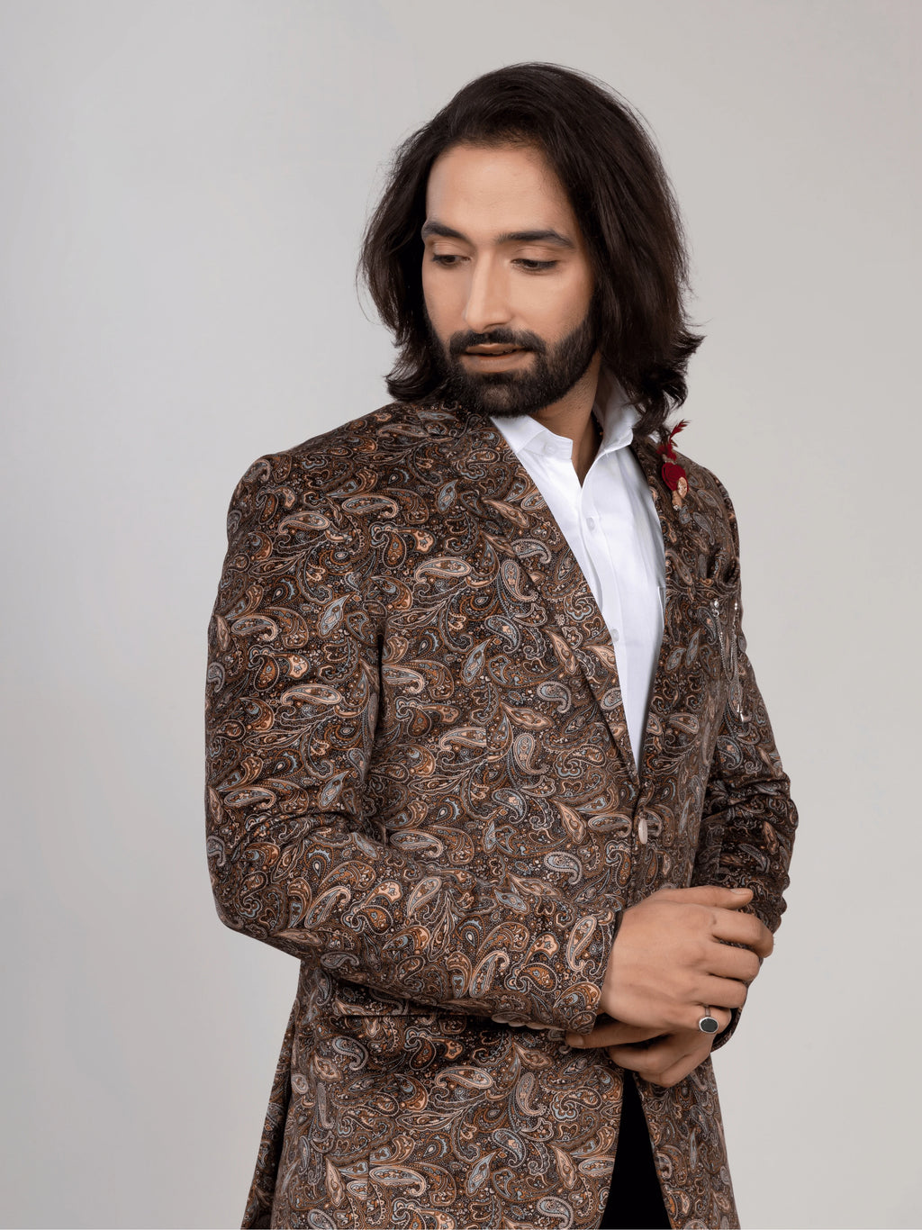 Men's Brown Paisley Print Party Wear Blazer