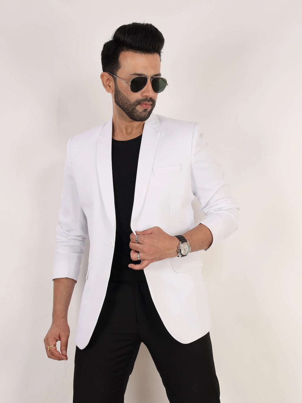 White Matty Regular Fit Single Breasted Blazer