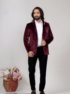 Men's Wine Velvet Paisley Party Wear Blazer