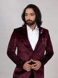Men's Wine Velvet Paisley Party Wear Blazer
