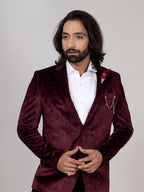 Men's Wine Velvet Paisley Party Wear Blazer