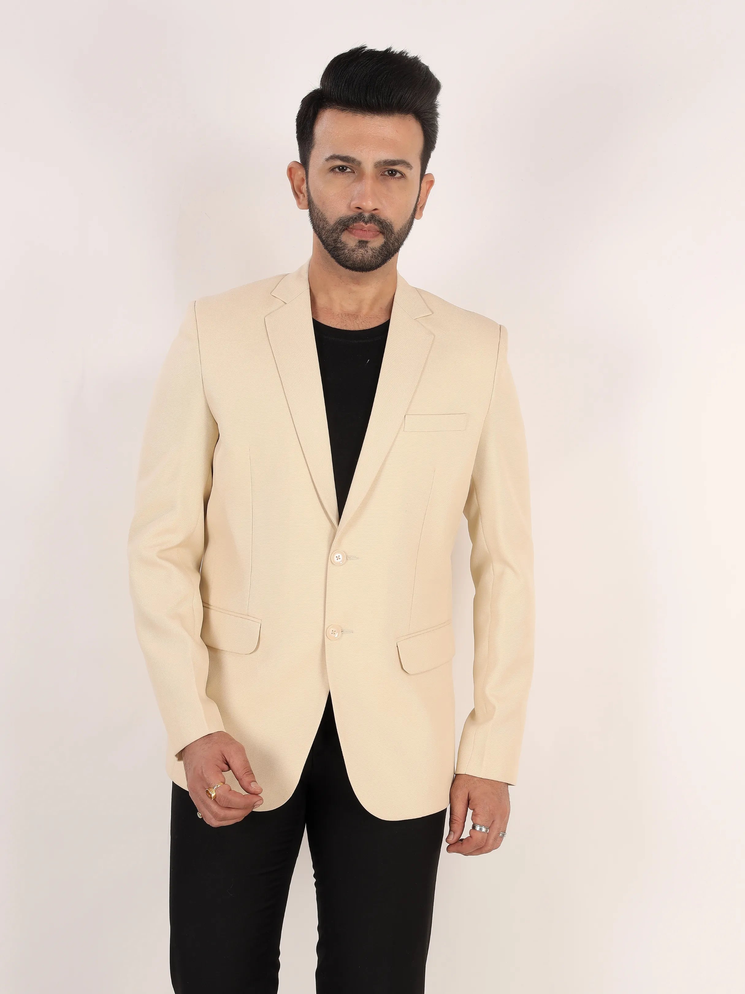 Beige Matty Regular Fit Single Breasted Blazer