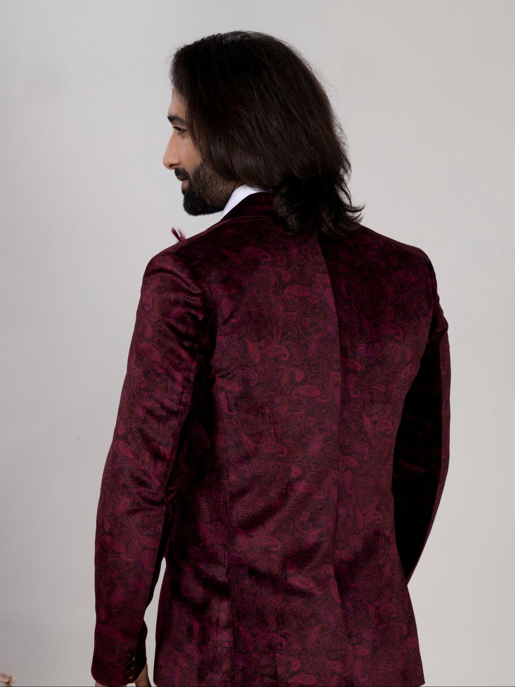 Men's Wine Velvet Paisley Party Wear Blazer