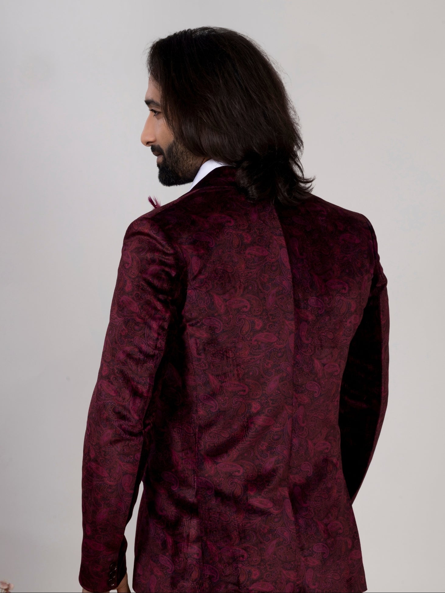Men's Wine Velvet Paisley Party Wear Blazer