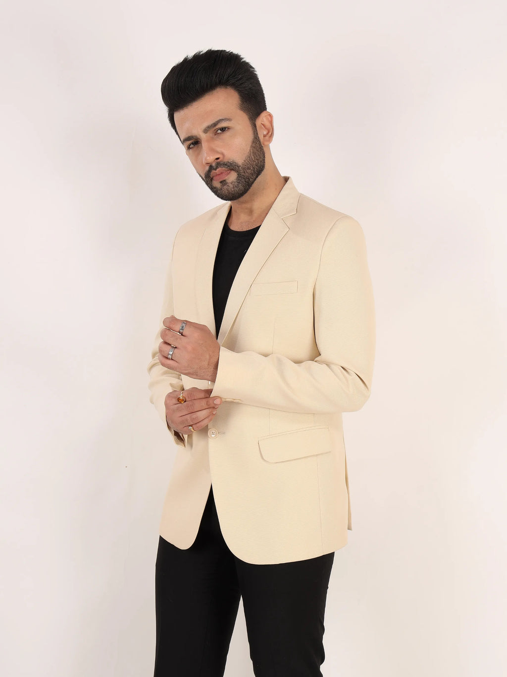 Beige Matty Regular Fit Single Breasted Blazer