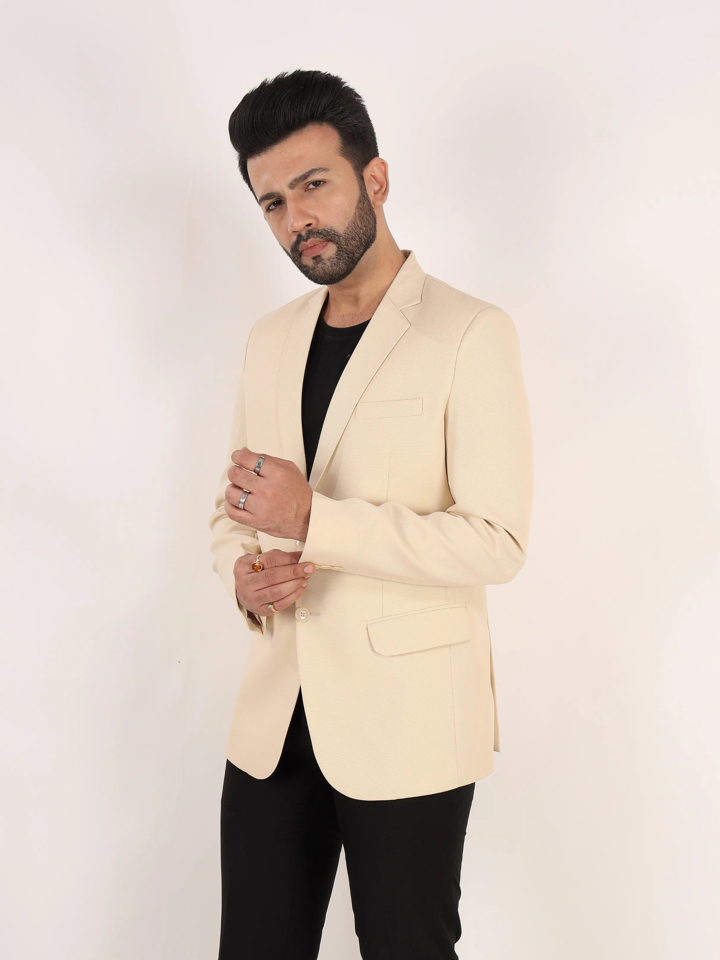 Beige Matty Regular Fit Single Breasted Blazer