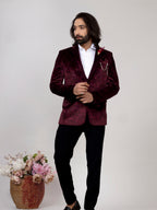 Men's Wine Velvet Paisley Party Wear Blazer