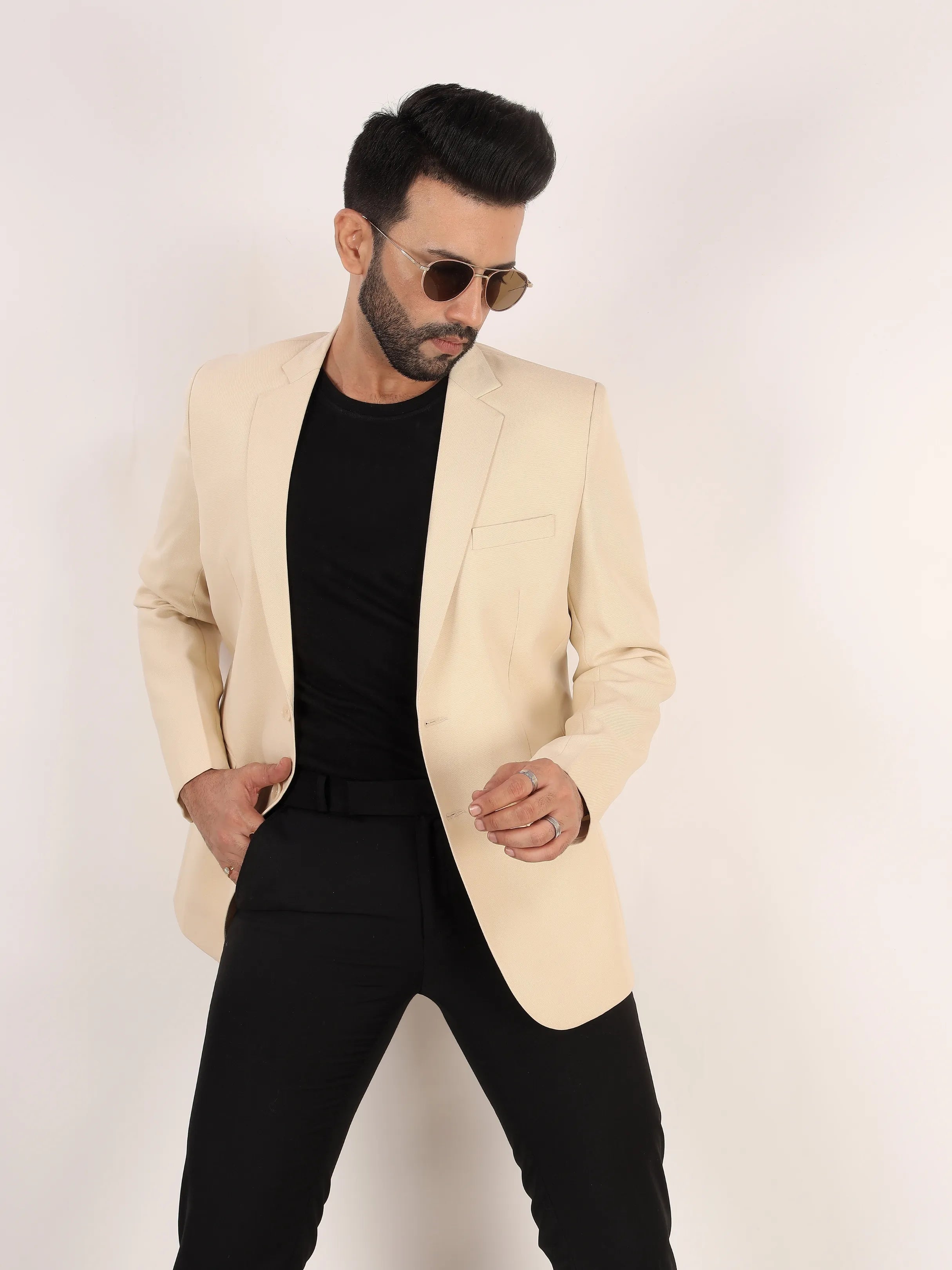 Beige Matty Regular Fit Single Breasted Blazer