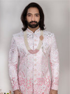 White Embroidered Sherwani Set with Pajama & Mojri for Men (Copy)