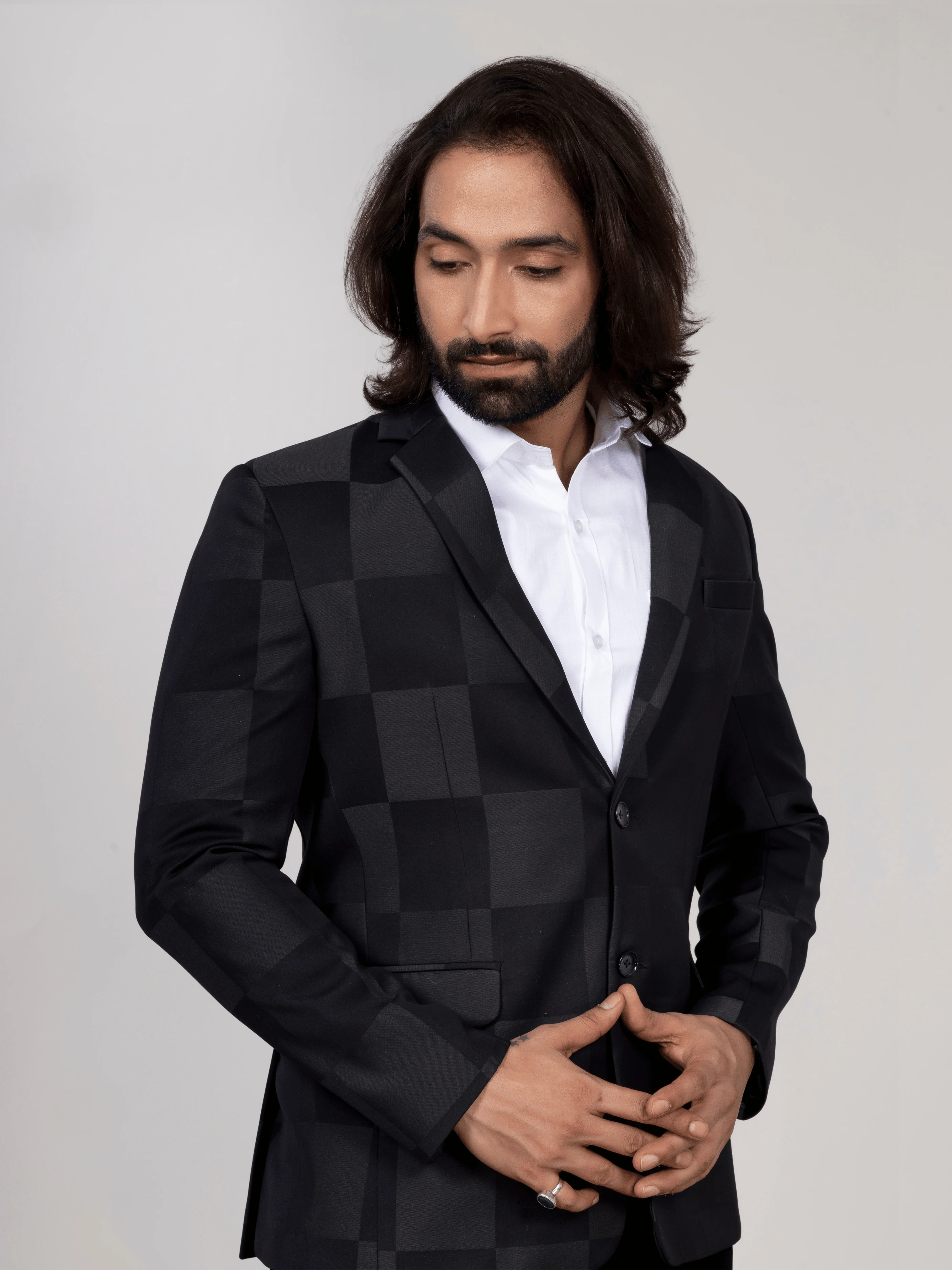 Grey Green Checkered Blazer for Men Premium Formal & Party Wear