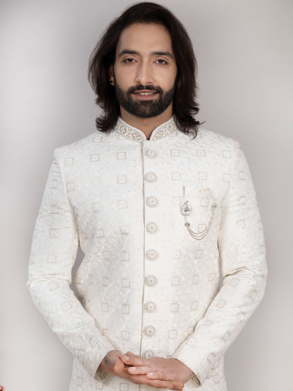 Raxon Dupion Silk Designer Sherwani Wedding Outfit