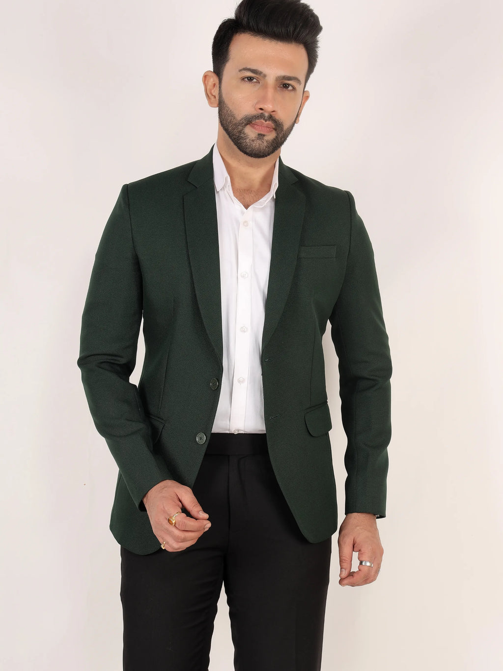 Bottle Green Matty Regular Fit Single Breasted Blazer
