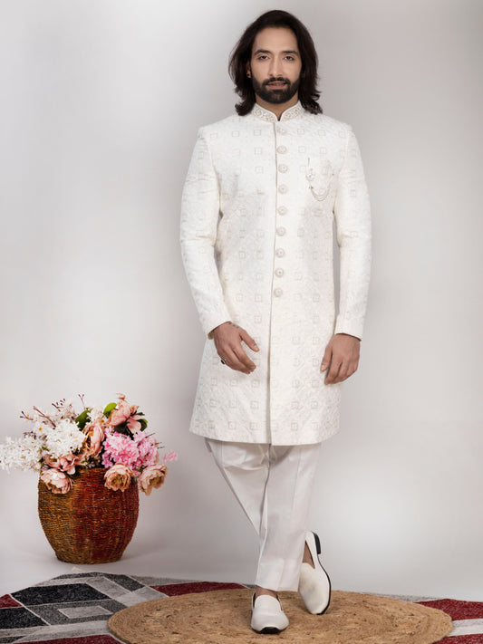 Raxon Dupion Silk Designer Sherwani Wedding Outfit