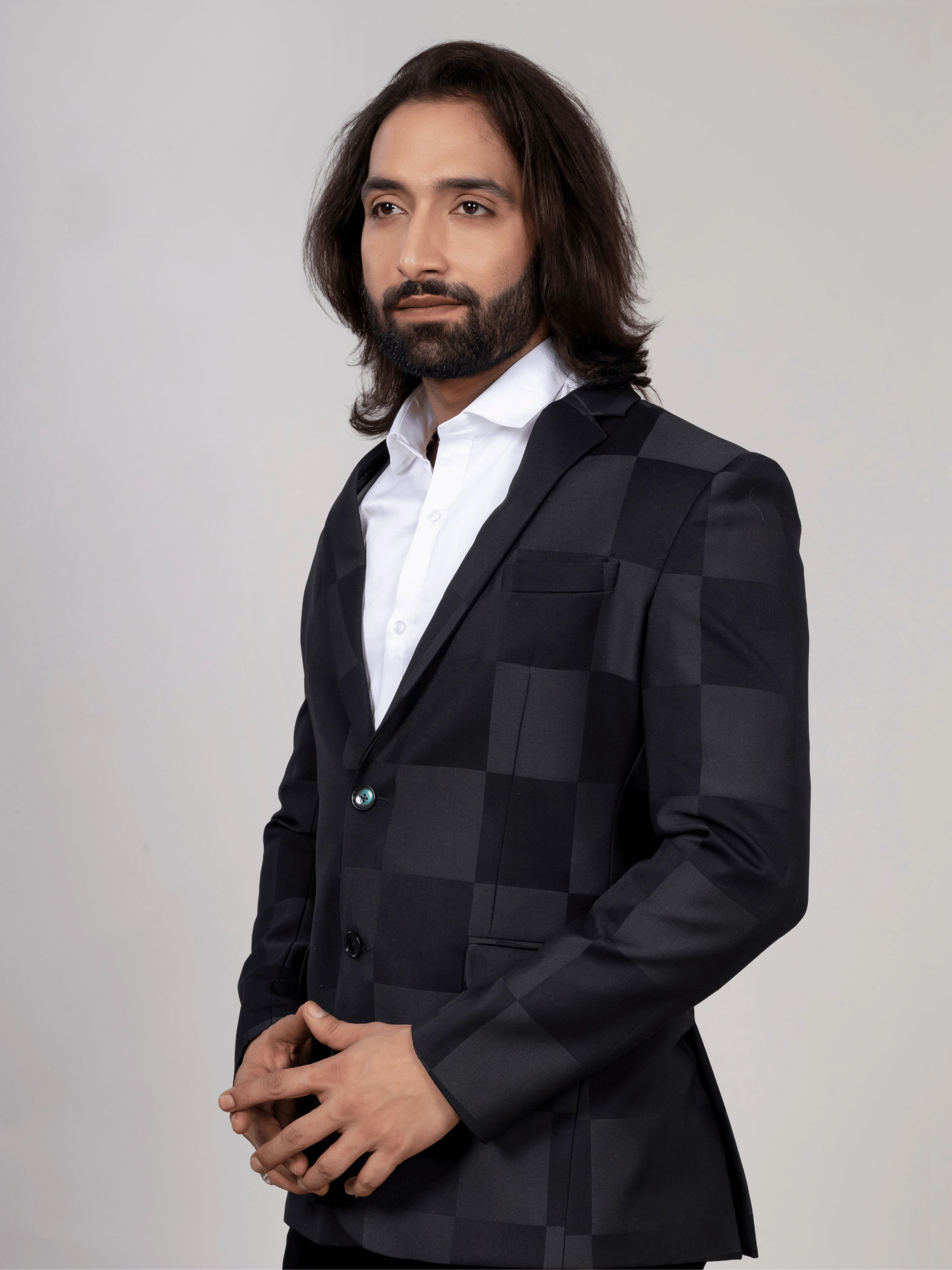 Grey Green Checkered Blazer for Men Premium Formal & Party Wear