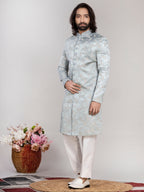 Men's Ice Blue Jacquard Sherwani Regular Fit Wedding Wear