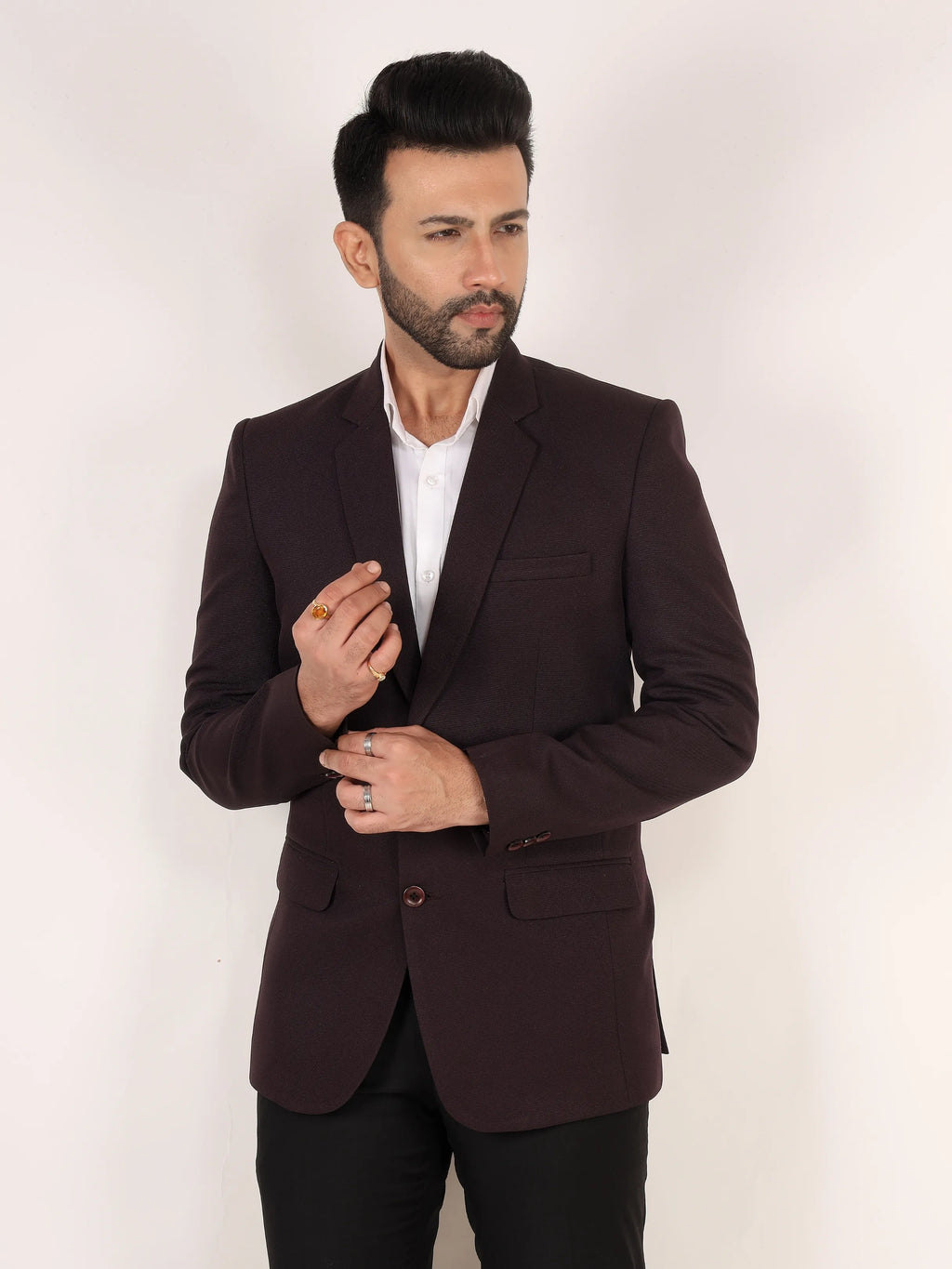 Coffee Brown Matty Regular Fit Single Breasted Blazer