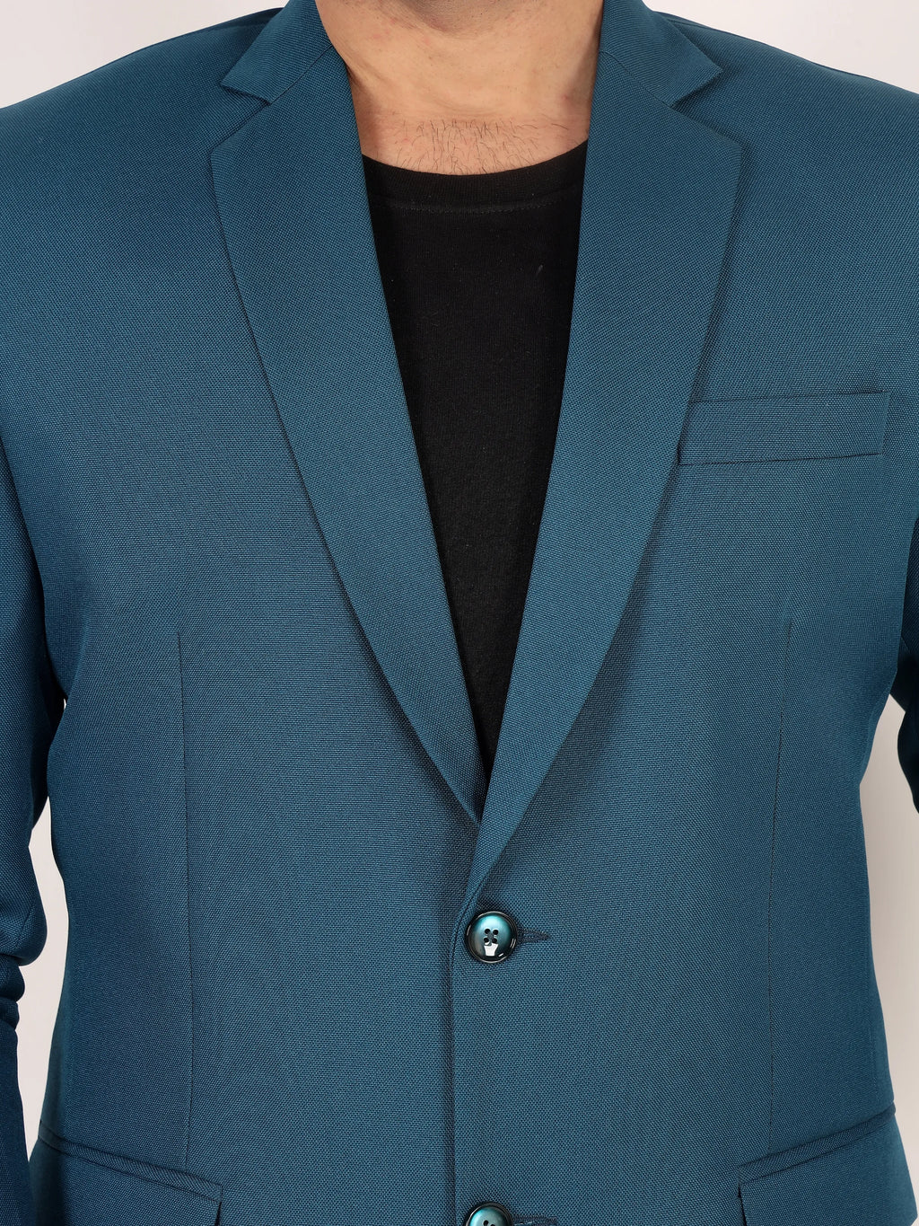 Teal Blue Matty Regular Fit Single Breasted Blazer