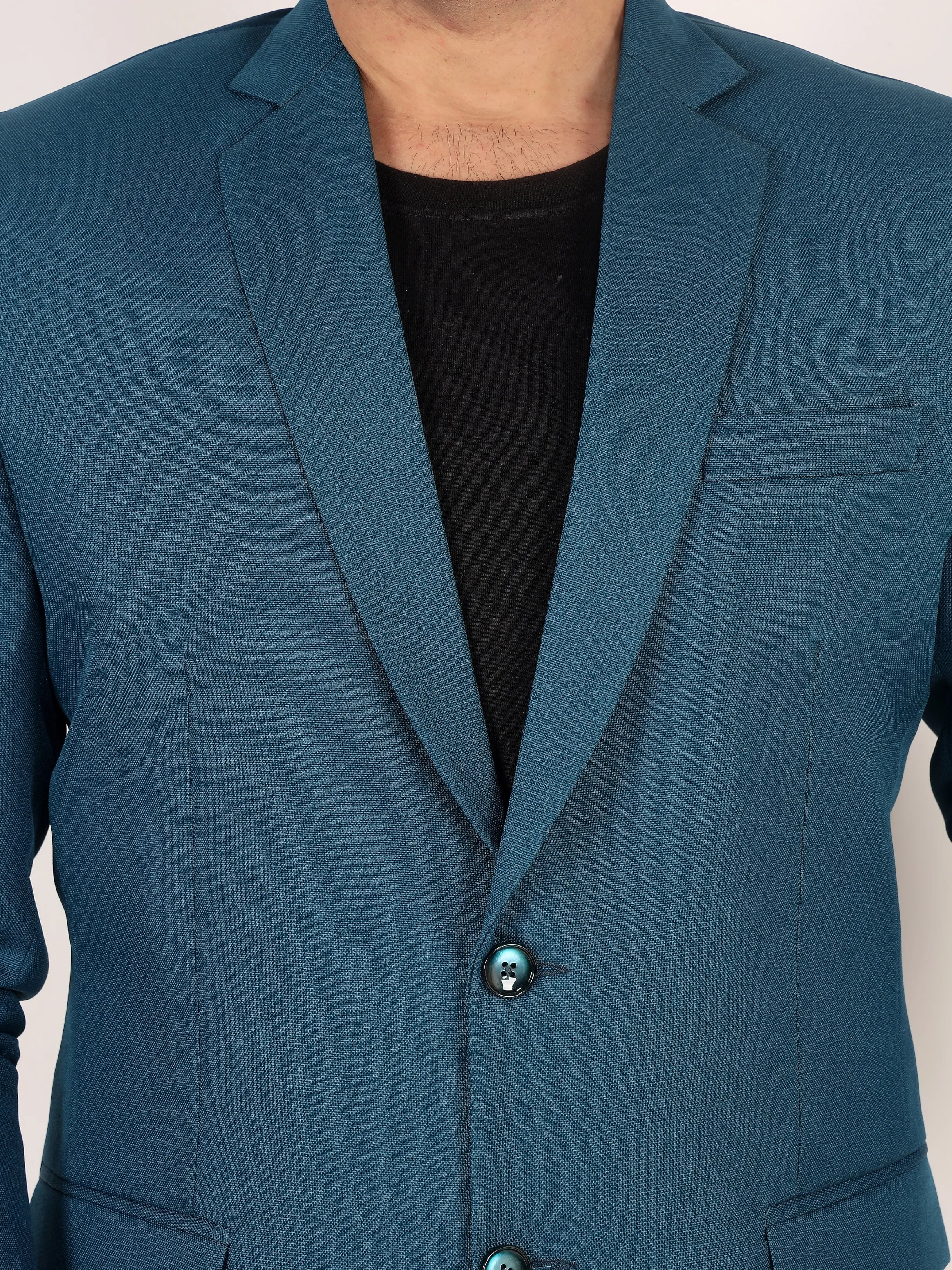Teal Blue Matty Regular Fit Single Breasted Blazer
