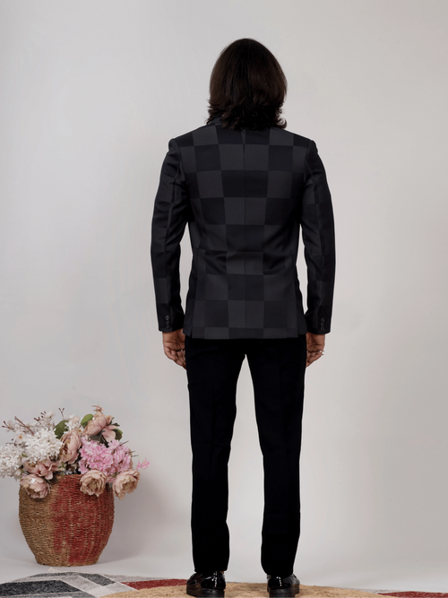 Grey Green Checkered Blazer for Men Premium Formal & Party Wear