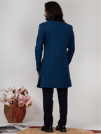 Blue Jacquard Regular Fit Indo-Western