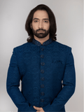 Blue Jacquard Regular Fit Indo-Western